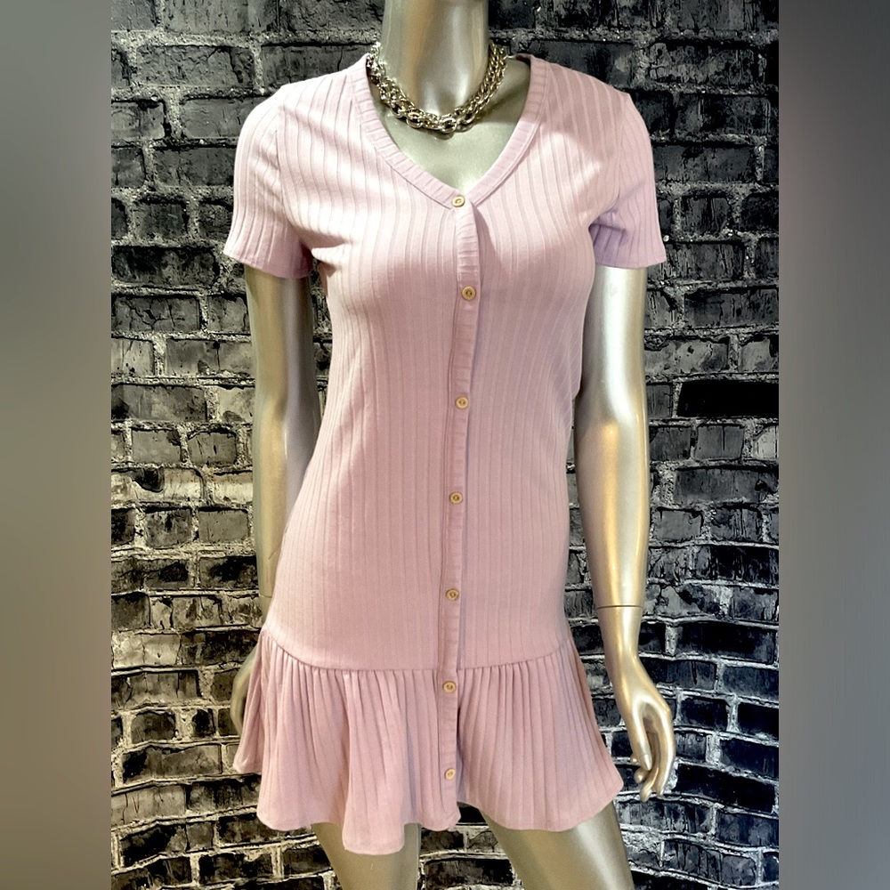 Lavender Pastel Purple Button Down Ribbed Dress